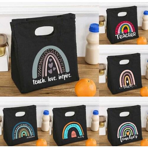 Rainbow Teacher Cooler Lunch Bags Portable Insulated Bento Box Bag Thermal School Food Storage Pouch Back To School Season Gifts