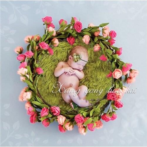 Newborn Photography Wreath Props (All Set) Newborn Baby Full Moon Hundred Days Photo Flower Baskets Feather Props Photo Studio