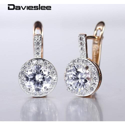 Drop Earrings for Women Girls 585 Rose Gold Stud Earrings Round Paved Clear Cubic Zircon Wedding Party Accessories DGE289