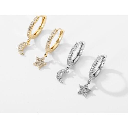 New Fashion Shiny cubic zircon Star And Moon Earrings Good Quality Hoop Earrings For Women Girls Jewelr