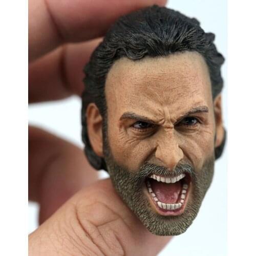 In Stock 1/6 Scale The Walking Dead Rick Grimes Open Muth Roar Head Sculpt Carved Model for 12'' Action Figure Body