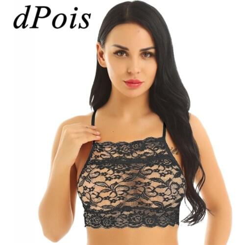 Womens Lace Crop Tank Tops Sexy Lingerie Spaghetti Straps See Through Floral Lace Cut Out Back Vest Top For Female Daily Wear