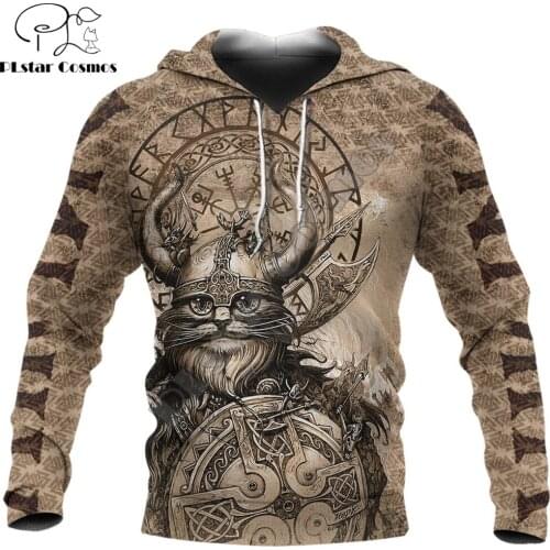 Viking Odin Cat 3D All Over Printed Retro Unisex Deluxe Hoodie Casual Sweatshirt Zip Jacket Cosplay Tracksuit DW0362