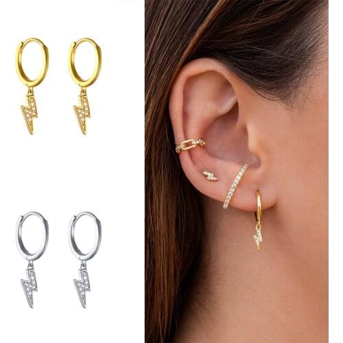 925 Sterling Silver Lightning Hoop Earrings Micro Top Quality CZ Gold Cute Earrings For Women Korean Jewelry