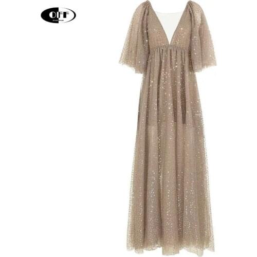 Summer Women Bohemia Beach Casual maxi Dress Sexy V-Neck Backless Elegant Slim party Sequins Mesh Long Dresses femme robe