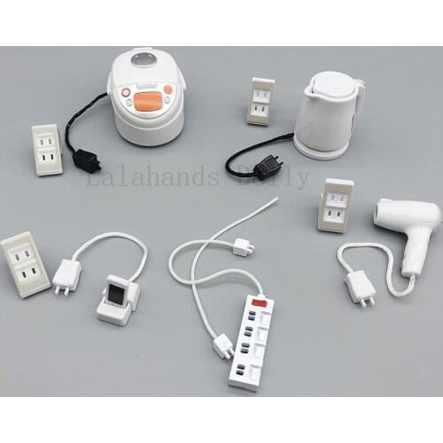 1:12 Dollhouse Mini Rice Cooker, Hair Dryer, Mobile Phone, Kettle, Plug Model Furniture Accessories Plug and Row Can Be Inserted