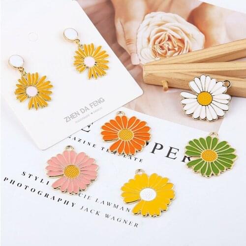 10pcs Spring And Summer Models Small Fresh Alloy Dripping Oil Daisy Sun Flower Earrings For Women Homemade Diy Jewelry Earring