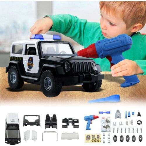 2019 NEW 45pcs/set DIY Assembly Model Police Car Kit Kids Drill Screws Toys Building Car With Lights and Sound Take Apart Tool