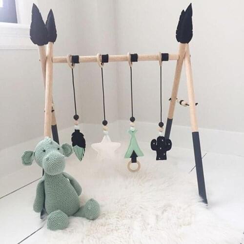 3Pcs Nordic Cartoon Baby Wooden Rabbit Ear Toy Pendant Gym Fitness Rack Ornament 24BE