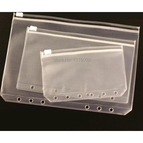 500PCS A5/A6/A7 File Holder Standard 6 Holes Transparent PVC Loose-Leaf Pouch With Self-Styled Zipper