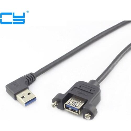 90 Left angled USB 3.0 Male to Female Extension Cable with Panel Mount Screw hole lock connector adapter cord for computer 25cm