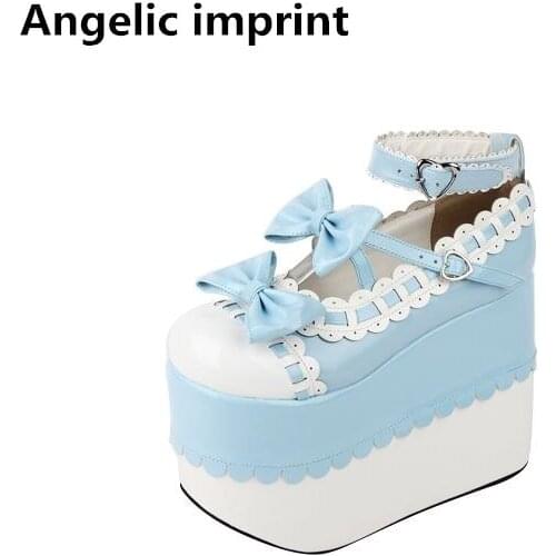 Angelic imprint woman mori girl lolita cosplay shoes lady high wedges heels pumps women princess dress party shoes 33-47 15cm