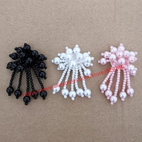 2pcs/lot white pearl beaded applique black pearl fringe patch for shoes pink pearl garment dress accessory DIY crafts supplies