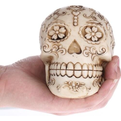 BUF Resin Pattern Skull Head Crafts Ornaments Creative Retro and Old Home Decoration Skull Statue Sculpture