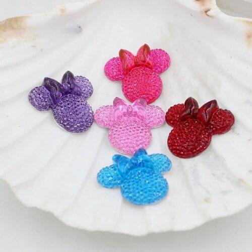 New 5Pcs/Lot Multi 30*25mm Flatback Resin Dotted Mickey Head With Bow Design FlatBack Rhinestone Cabochon Beads