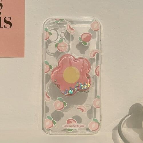 3D Flowers Stand Holder Case for Iphone 7 8 Puls X XR XS 11 12 Pro Max Summer Soft TPU Transparent Phone Protection Cover Coque