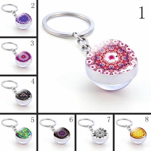 Floral key ring Novelty Flower Bohemia Glass Ball Fashion Pink Black Gold Color Jewelry Pendant Gril Women Gifts cute key chain