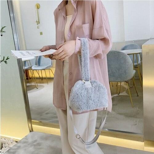 Women Ladies Shoulder Furry Handbag Plush Chain Boho Satchel Messenger Cross Body Bag Purse
