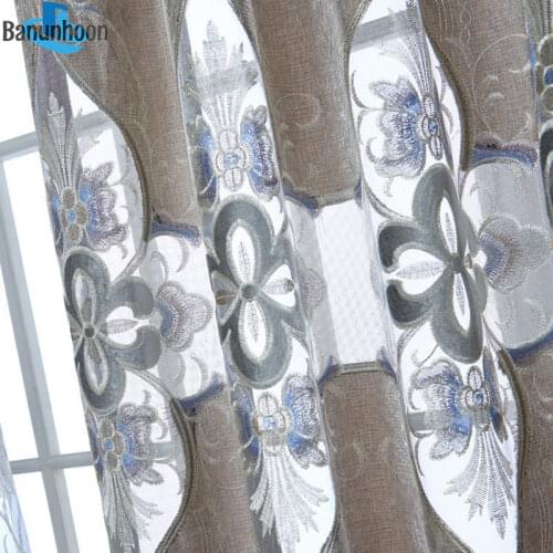 European Gray Embroidery Curtains For Living Room Luxury Chenille Window Curtain Tulle For Bedroom High-grade Screens Custom