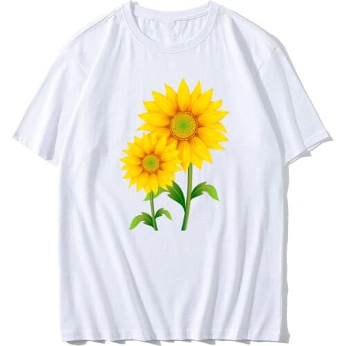 Summer Female T-shirt Graphic Sunflower Print Female T Shirt Women Vintage Casual O-neck Flower Ladies Top Camisas Mujer