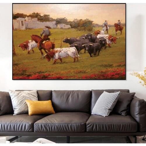 Cotton no frame classical figures man cow landscape canvas printings oil painting printed on cotton wall art decoration pictures