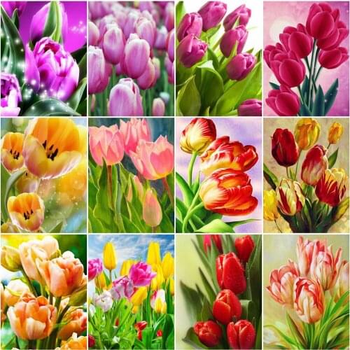 HUACAN Paint By Numbers Tulip Drawing On Canvas HandPainted Painting Art Gift DIY Coloring By Number Flower Kits Home Decor