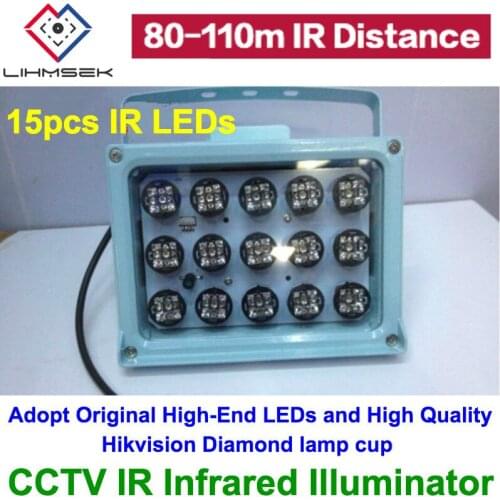 Lihmsek Outdoor Waterproof CCTV Array IR illuminator infrared lamp 15pcs high power ArrayLed IR Light with EU Plug power adapter