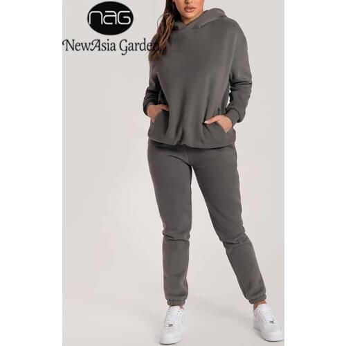 NewAsia 2 Piece Pants Set Long Sleeve Hoodie Pocket Sweatpants Tracksuit Women Casual Streetwear Fashion Matching Couple Outfits