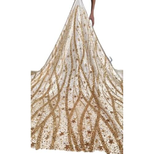 Good Looking Sequins Beads Lace Latest African Fabric JRB-23.52404 Nigerian French Lace Fabric With Line for Party Dress