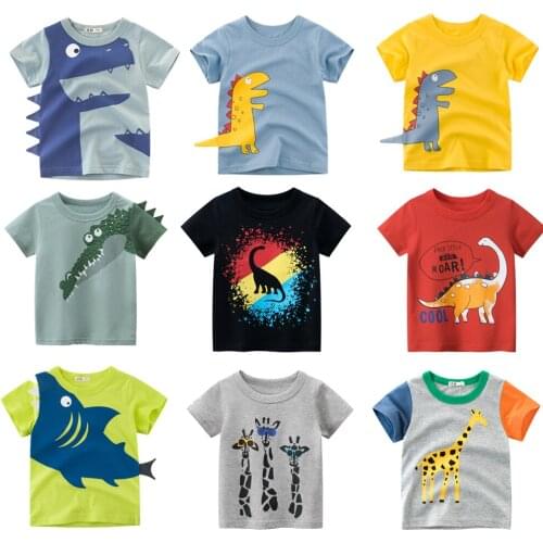 Baby Boy Summer T-Shirts Children Clothing Shark Dinosaur Print Cotton Tee Tops Clothes
