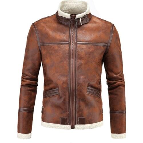 Autumn and Winter European and American Fashion Casual Lapel Zipper Cardigan Leather Mens Leather Jacket Brown Jacket
