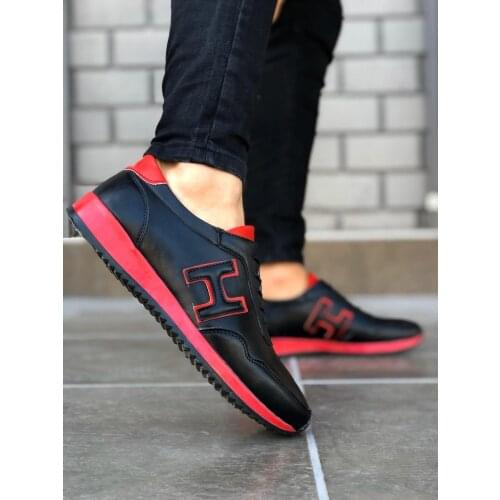 BA0091 Laced Sneakers Black Red Men 'S Casual Sports Shoes