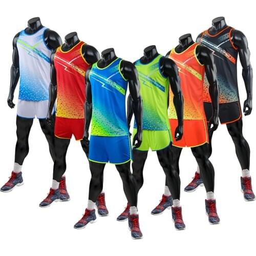 Male Female Track and Field Vest + Shorts Mens Gym Jogging Shirt Exercise Sport Clothes Marathon Sets Running Training Uniforms