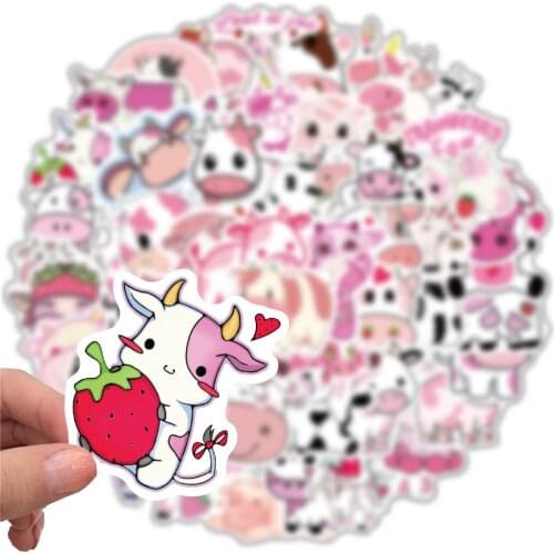 50Pcs/Set Wholesale Pink Cows Stickers For Skateboard Laptop Luggage Bicycle Decal Kids Gifts