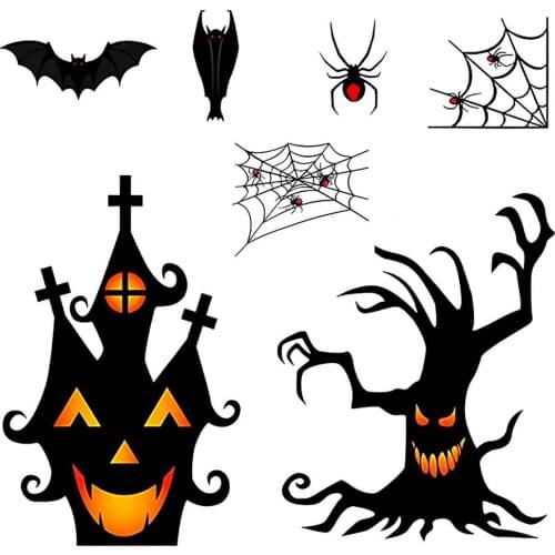Happy Halloween Wall Stickers Store Office Home Decoration Diy Witch Ghost Bat Pumpkin Self-adhesive PVC Art Kids Room Decals