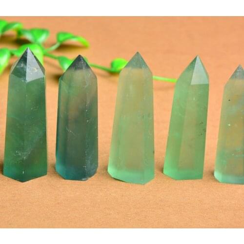 Natural green stone purple fluorite crystal column decoration green crystal degaussing energy hexagonal prism8 cm 910 11 12 cm