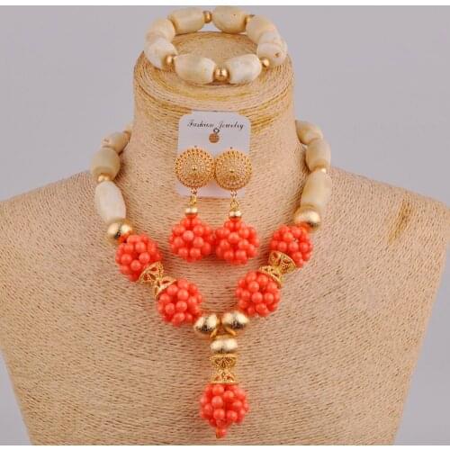 Nigerian Wedding Coral Beads Necklace African Jewelry Set 1R-ZQ1F