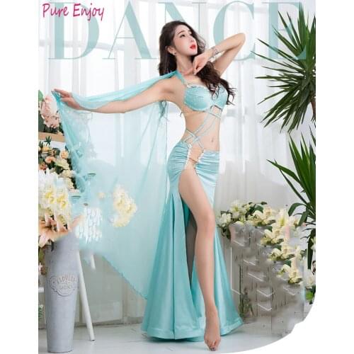 New belly dance set Professional custom Belly dance performance new sexy silk dress oriental dance clothes bra+long skirt 2pcs