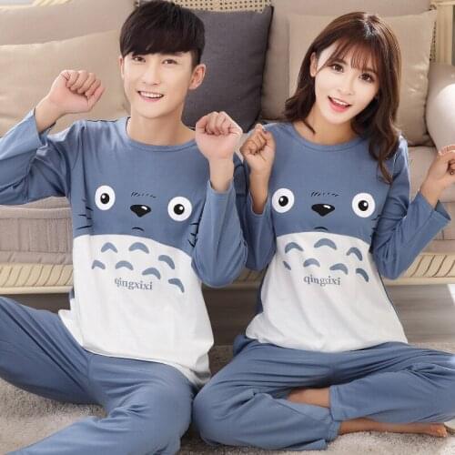 New Autumn Cotton Couple Pajamas Set Cartoon Pyjamas Long Sleeve Round Neck Casual Soft Plus Size M-4XL Lovers Homewear Clothes
