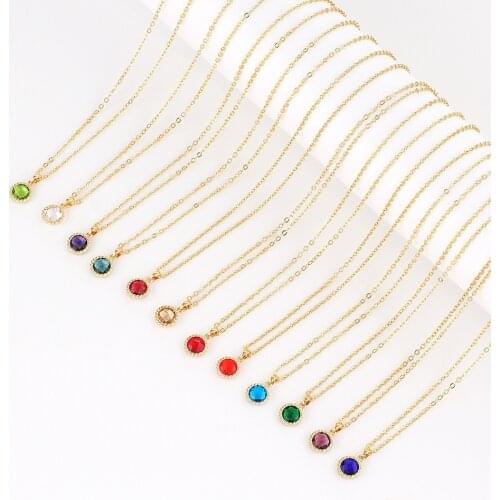 12 Birth Months Round Glass Pendant Necklace for Women Birthstone Transparent Zircon Charms Necklaces Birthday Gifts Jewellry