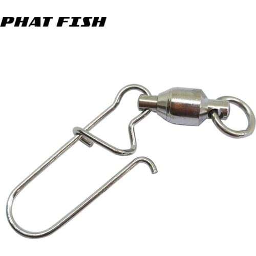 PHAT FISH 50pcs Copper Ball Bearing Swivels with Stainless Steel Nice Snaps Line Lures Connecters Up 100kg Fishing Accessories