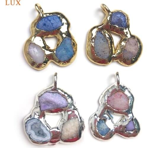 Three Druzy Geodes Gold Silver Pendant For Necklace Jewelry Making Natural Druzy Geode Pendant Gemstone Druzy Cave Jewelry Charm