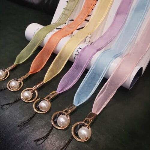 Semi Transparent Mesh Phone Lanyard for iphone samsung redmi oneplus Camera Big Pearl Pendant Hanging Rope Strap of ID Card
