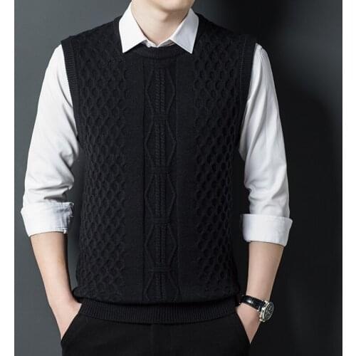 Wool vest vest mens autumn new V-neck Pullover sleeveless sweater solid color knitted waistcoat