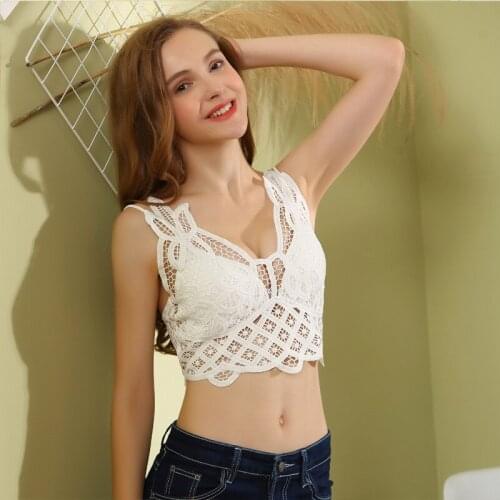 Tube Top Female Lace Sexy Bra Water-soluble Flower Bralette Pad Seamless Wire Free Bra Push Up Breathable Underwear Camisole