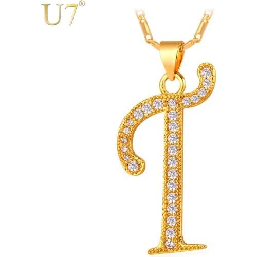 U7 Gold Color Necklace Women Men Chain Capital Initial T Letter Pendant Alphabet Letter Necklace Wholesale P713