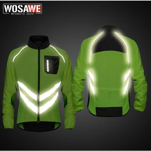 WOSAWE High visibility Reflective jacket Motorcycle Mens Windbreakers Light Weight Motocross Mountain Bike Windproof Jackets
