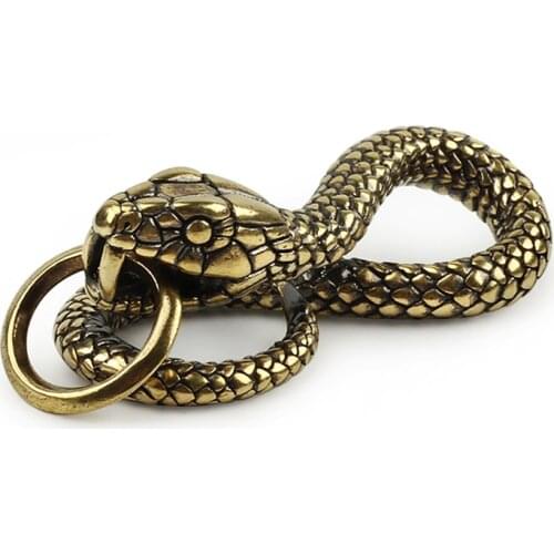 Vintage Brass Snake Keychain Copper Snake Outdoor Tool DIY Car Hanging Accessories
