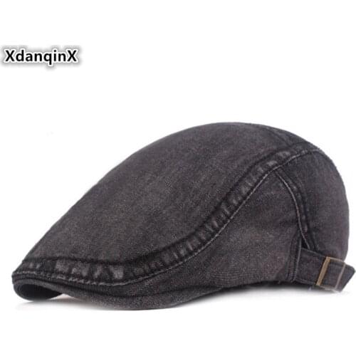 XdanqinX Unisex Washed Hat Retro Denim Berets Adjustable Size Mens Cotton Beret Snapback Cap NEW Womens Cowboy Tongue Caps