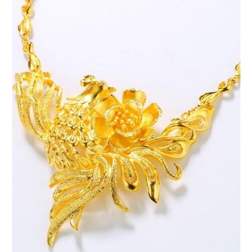 Jewelry Beautiful Bridal Phoenix Flower Pendant Clavicle Chain Necklace